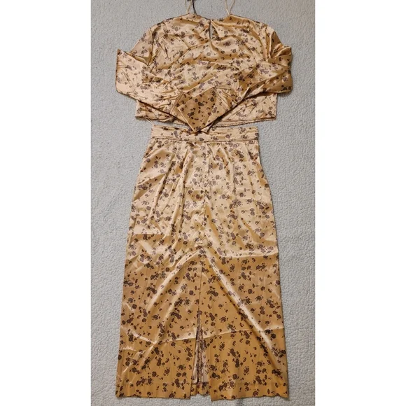 NWT Zara Satin Croped Top and Midi Skirt Set in Copper - Picture 6 of 13
